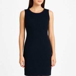 Anne Klein Navy Lace Sheath Dress with Faux Leather Trim